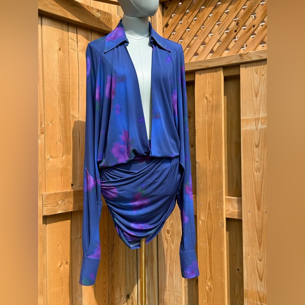 🆕 RAT & BOA 🧿 NWOT Volana Blue and Purple Floral Printed Cowl Neck Mini, Sz XS - Picture 12 of 17